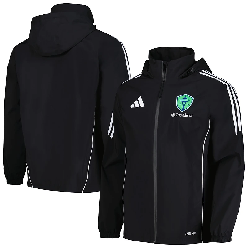 Veste de pluie à capuche entièrement zippée adidas Seattle Sounders FC Tiro 24 pour homme, noire
