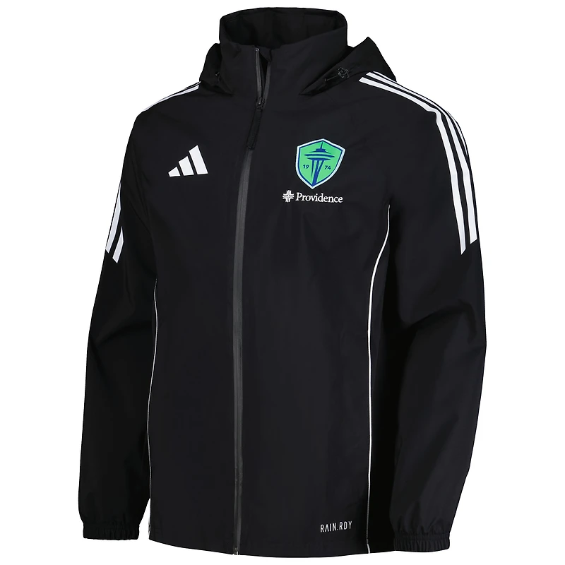 Veste de pluie à capuche entièrement zippée adidas Seattle Sounders FC Tiro 24 pour homme, noire
