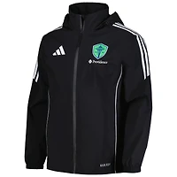 Veste de pluie à capuche entièrement zippée adidas Seattle Sounders FC Tiro 24 pour homme, noire