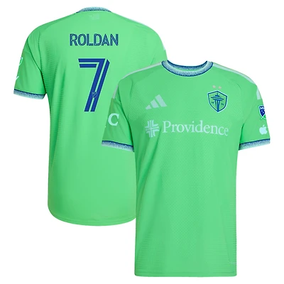 Men's adidas Cristian Roldan Rave Green Seattle Sounders FC 2026 The Evergreen State Kit On-Field Authentic Patch Jersey