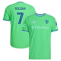 Men's adidas Cristian Roldan Rave Green Seattle Sounders FC 2026 The Evergreen State Kit On-Field Authentic Patch Jersey