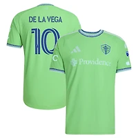 Men's adidas Pedro de la Vega Rave Green Seattle Sounders FC 2026 The Evergreen State Kit On-Field Authentic Patch Jersey