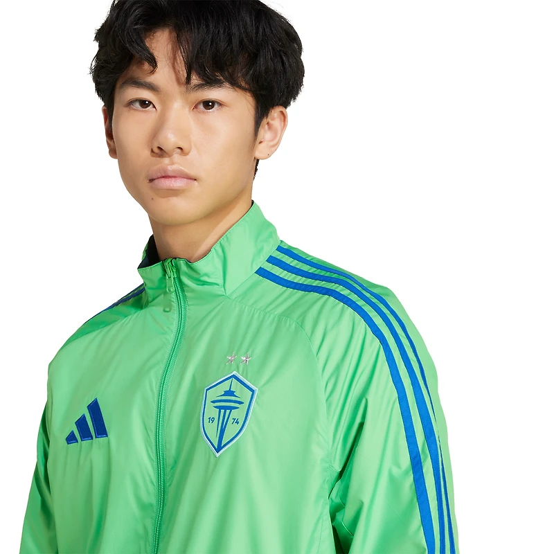 Men's adidas Rave Green/Blue Seattle Sounders FC 2025 Anthem Reversible Full-Zip Jacket
