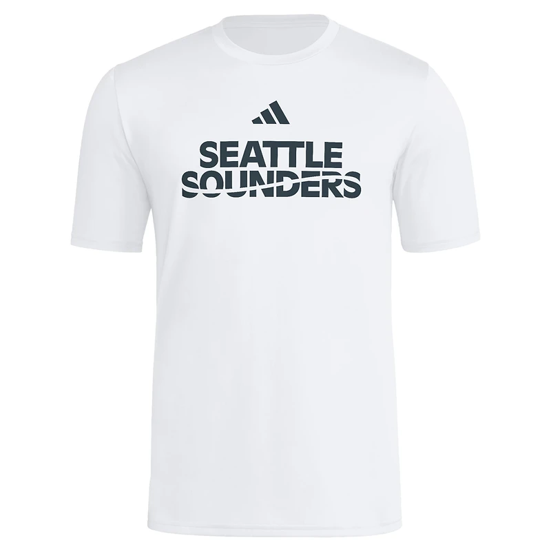 T-shirt adidas blanc Seattle Sounders FC 2025 pour homme avec maillot Hook AEROREADY