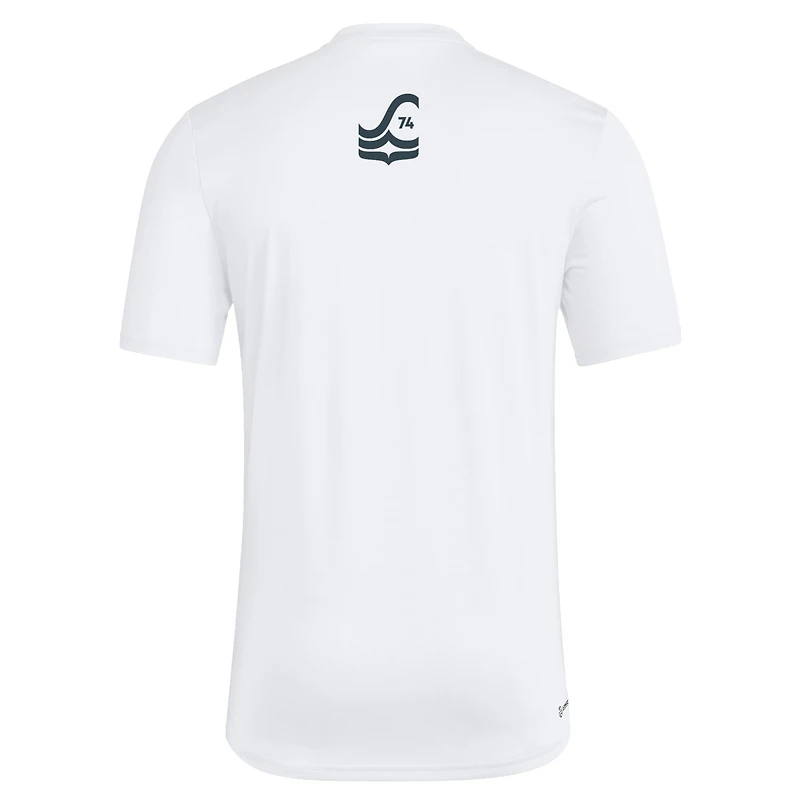 T-shirt adidas blanc Seattle Sounders FC 2025 pour homme avec maillot Hook AEROREADY