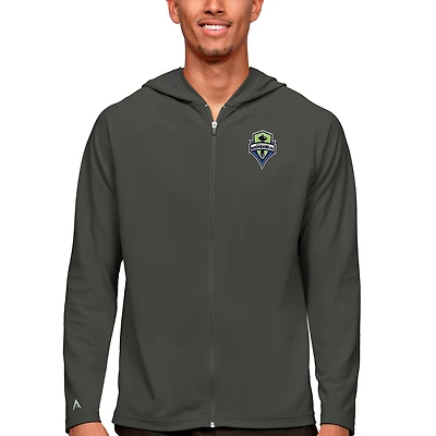 Sweat à capuche zippé intégral pour homme, couleur charbon Antigua, logo de l'équipe principale des Seattle Sounders FC