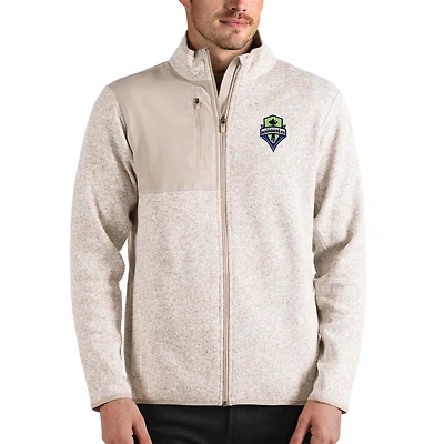 Men's Antigua Oatmeal Seattle Sounders FC Fortune Full-Zip Jacket