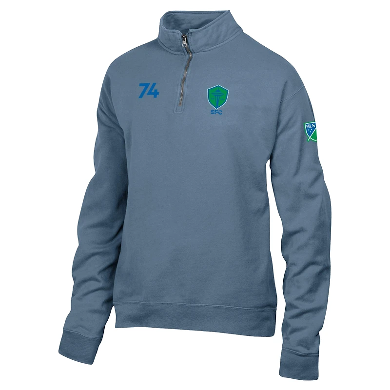 Men's Blue Seattle Sounders FC Logo ComfortWash Fleece Quarter-Zip Jacket