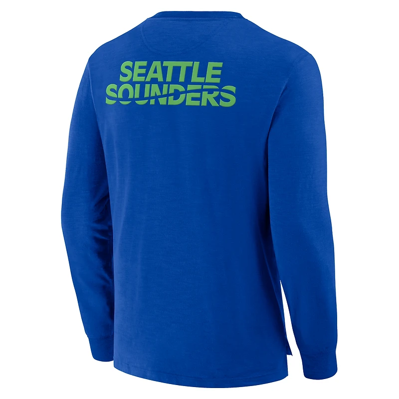 Men's Fanatics Blue Seattle Sounders FC Lob Attempt Stadium Slub Long Sleeve T-Shirt