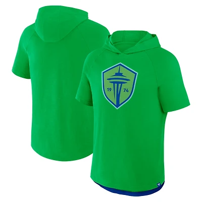 Sweat à capuche manches courtes raglan Hat Trick Stadium Slub pour hommes Fanatics Rave Green Seattle Sounders FC