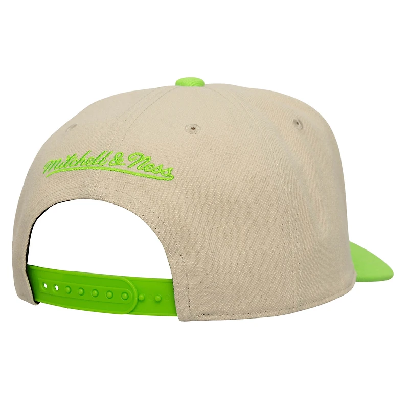Men's Mitchell & Ness  Cream/Rave Green Seattle Sounders FC Upside Down Pro Pinch Snapback Hat