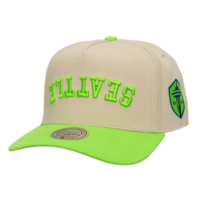 Men's Mitchell & Ness  Cream/Rave Green Seattle Sounders FC Upside Down Pro Pinch Snapback Hat