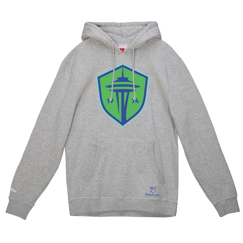 Sweat à capuche avec logo principal Mitchell & Ness pour hommes, gris chiné, Seattle Sounders FC