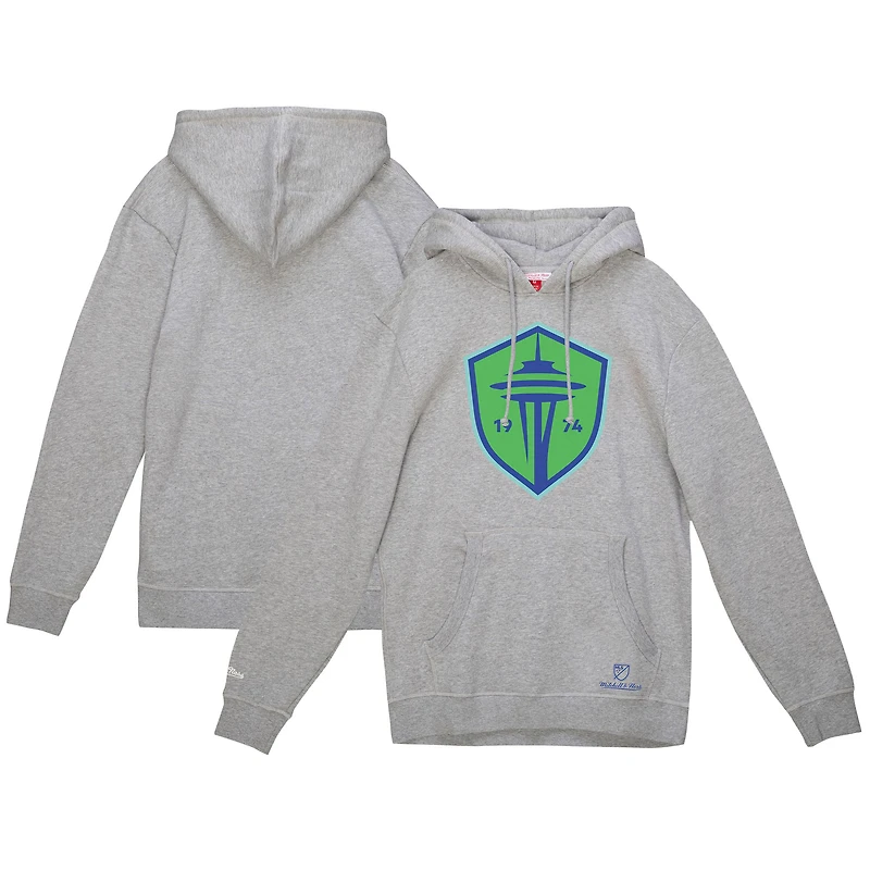 Sweat à capuche avec logo principal Mitchell & Ness pour hommes, gris chiné, Seattle Sounders FC