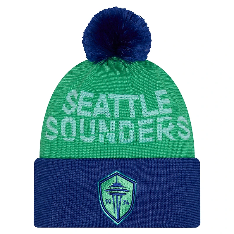 Bonnet à pompon et revers vert Seattle Sounders FC 2026 pour homme, New Era