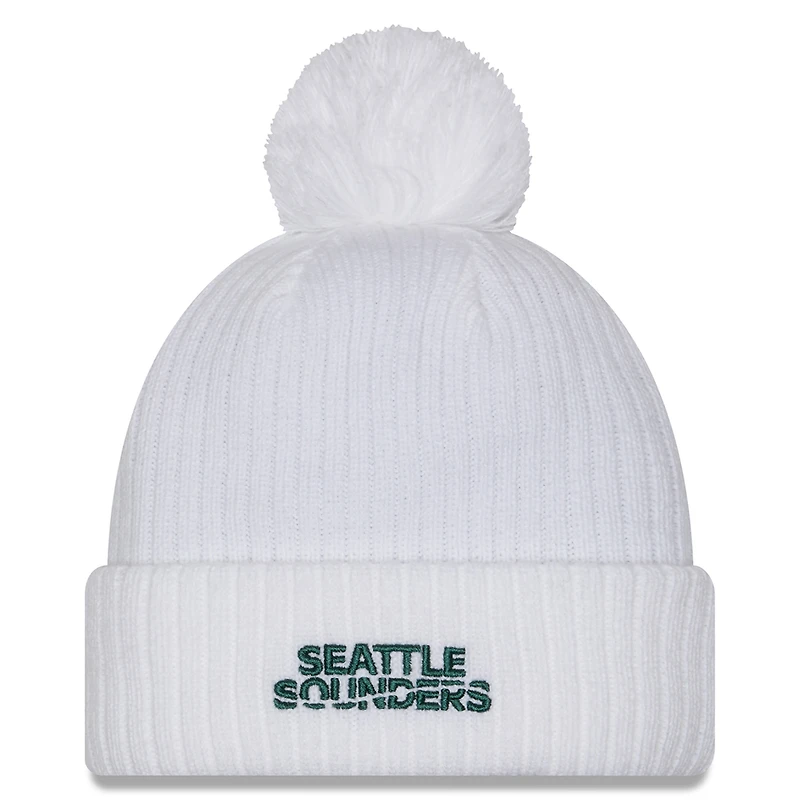 Men's New Era White Seattle Sounders FC 2025 Jersey Hook Cuff Knit Hat with Pom