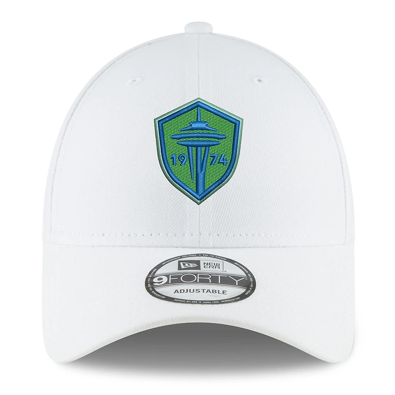 Men's New Era  White Seattle Sounders FC  Primary Logo 9FORTY Adjustable Hat