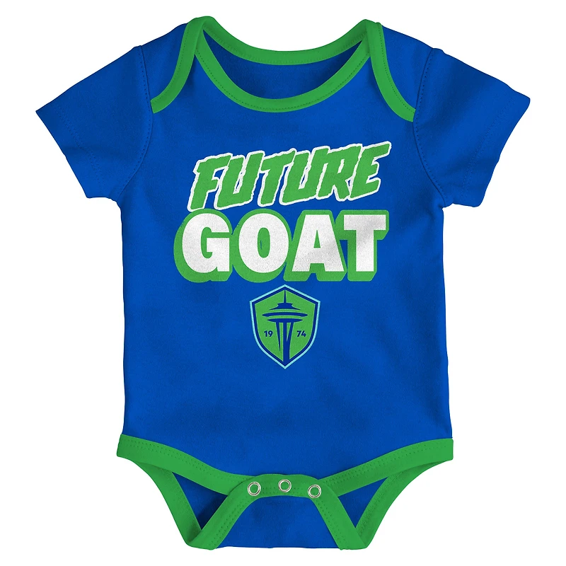 Newborn Green/Heather Gray/Blue Seattle Sounders FC Loyal Buddies 3-Pack Bodysuit Set