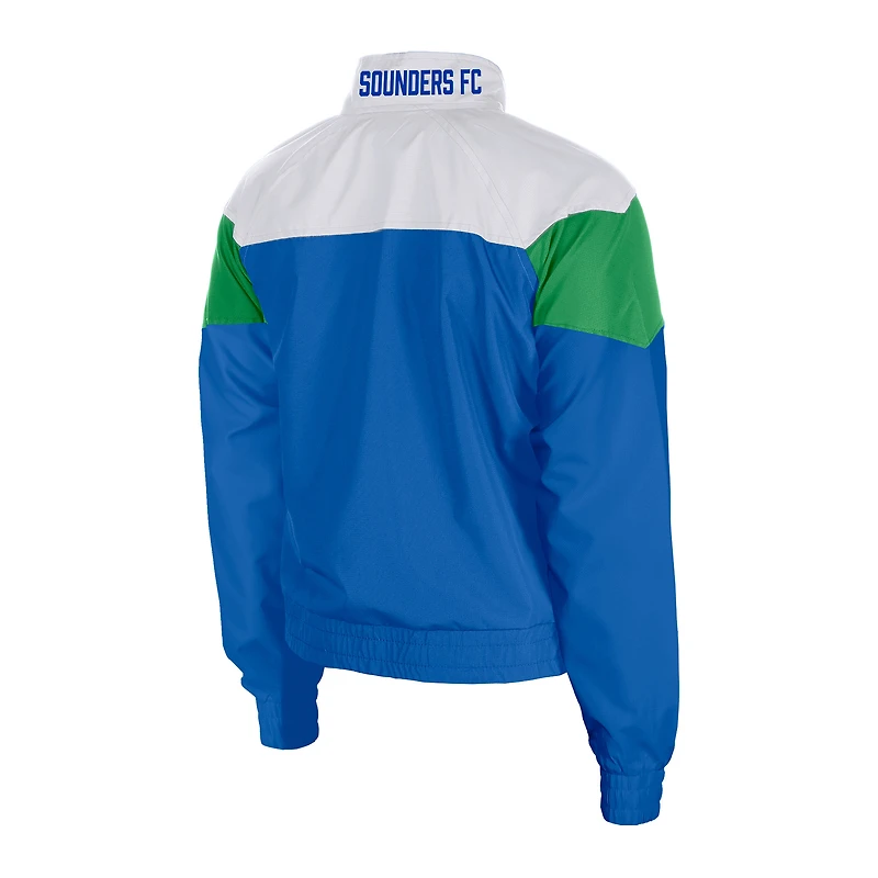 Women's 5th & Ocean by New Era Blue Seattle Sounders FC Leisure Cropped Full-Zip Windbreaker Jacket