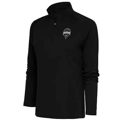Women's Antigua Black Seattle Sounders FC Brushed Metallic Logo Tribute Half-Zip Top