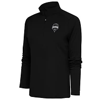 Women's Antigua Black Seattle Sounders FC Brushed Metallic Logo Tribute Half-Zip Top