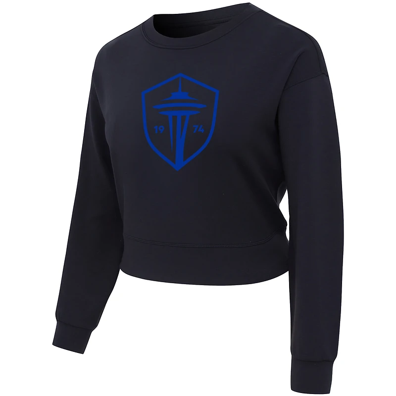 Haut court à manches longues en tricot Darby noir Seattle Sounders FC Tri-Blend pour femme