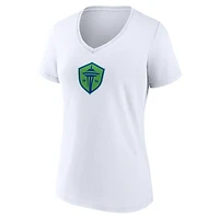 Women's Fanatics  White Seattle Sounders FC Primary Logo V-Neck T-Shirt