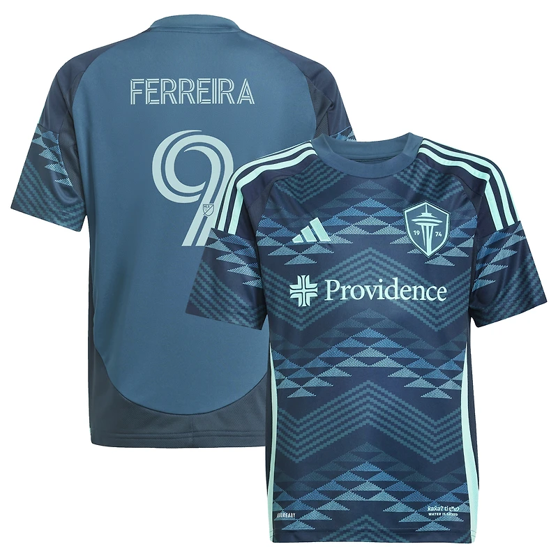 Maillot de joueur réplique du kit The Salish Sea 2025 des Seattle Sounders FC bleu adidas Jesus Ferreira pour jeunes