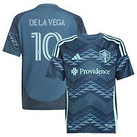 Maillot de joueur réplique du kit The Salish Sea 2025 bleu adidas Pedro la Vega pour jeunes Seattle Sounders FC