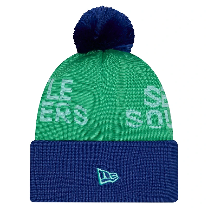 Bonnet en maille à revers avec pompon, New Era vert Seattle Sounders FC, pour enfant