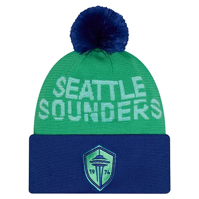 Youth New Era  Green Seattle Sounders FC Jersey Hook Cuffed Knit Hat with Pom