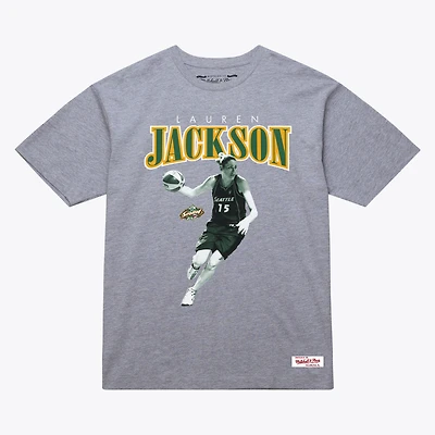 T-shirt unisexe Mitchell & Ness Lauren Jackson Heather Gray Seattle Storm Court Origins Player Boyfriend pour femmes