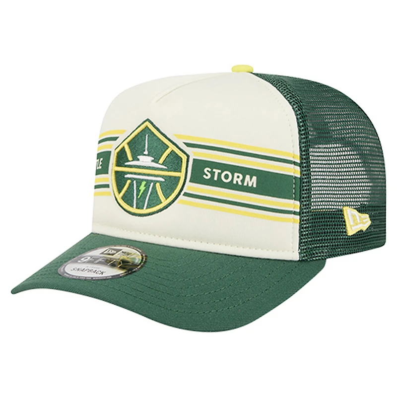 Casquette de camionneur ajustable unisexe New Era 9FIFTY Seattle Storm crème/verte avec bannière en mousse sur le devant
