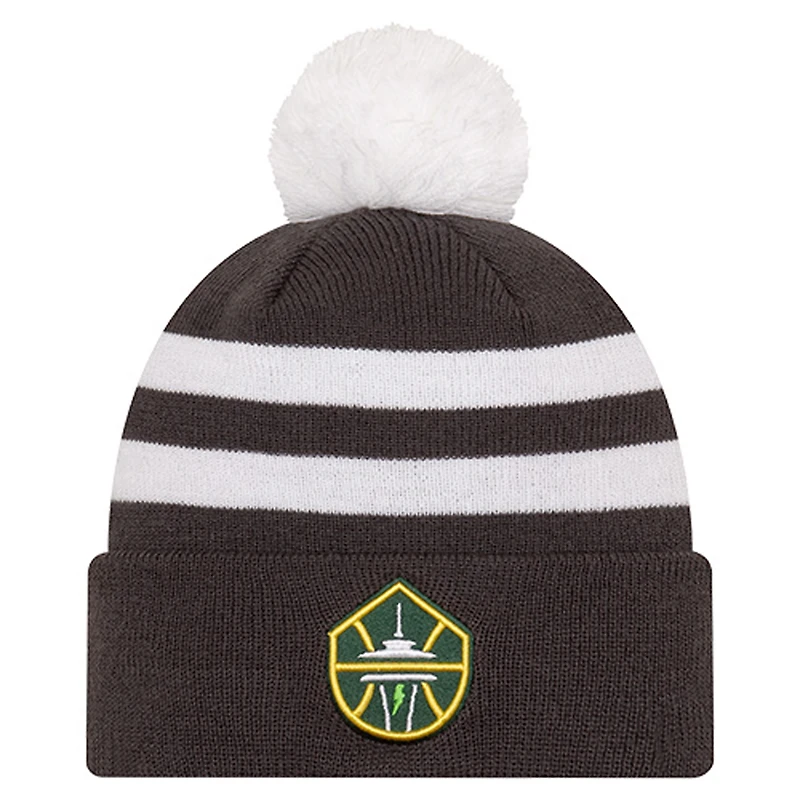 Bonnet unisexe en tricot à revers Seattle Storm Core gris New Era avec pompon
