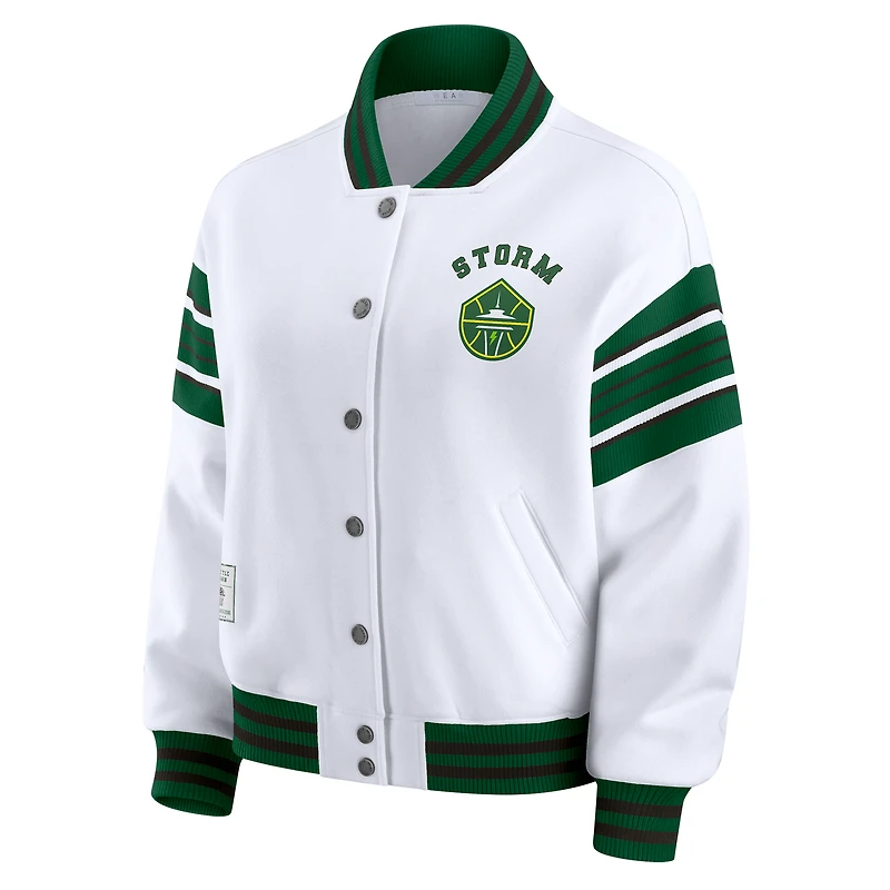 Veste sweat-shirt en polaire à boutons-pression WNBA blanche/verte WEAR by Erin Andrews pour femme