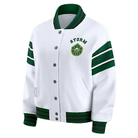Veste sweat-shirt en polaire à boutons-pression WNBA blanche/verte WEAR by Erin Andrews pour femme