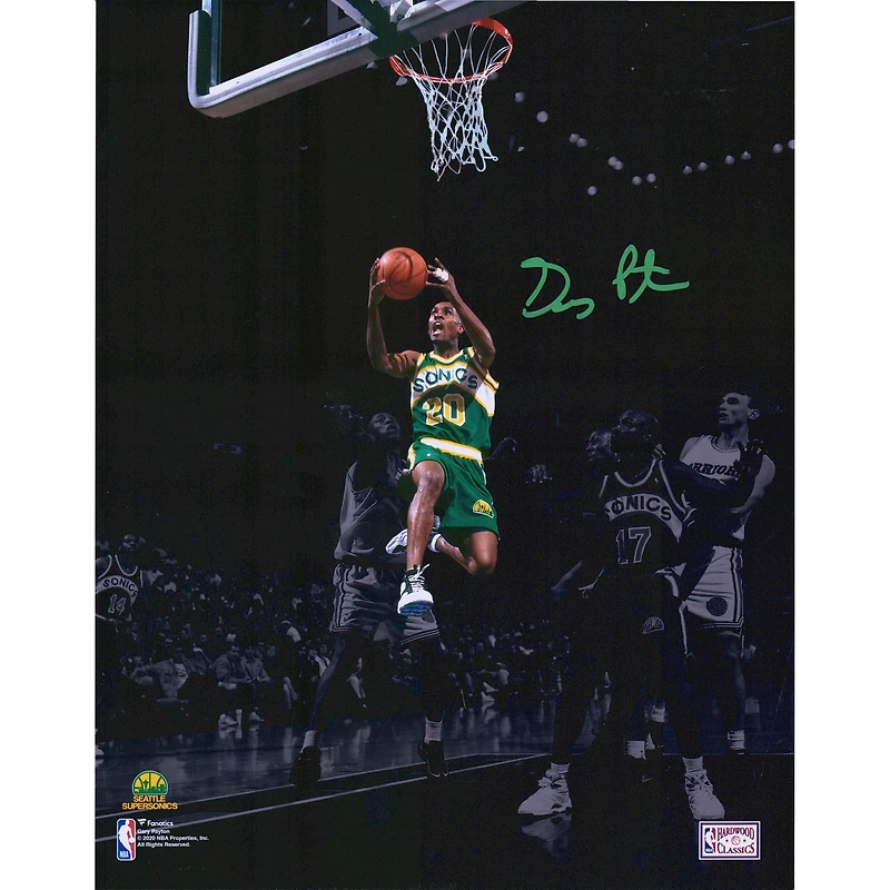 Photo Spotlight autographiée de Gary Payton (Seattle Supersonics) - 11 x 35,5 cm