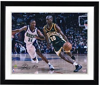 Gary Payton Seattle Supersonics Autographed 16" x 20" Dribbling in Green Photograph