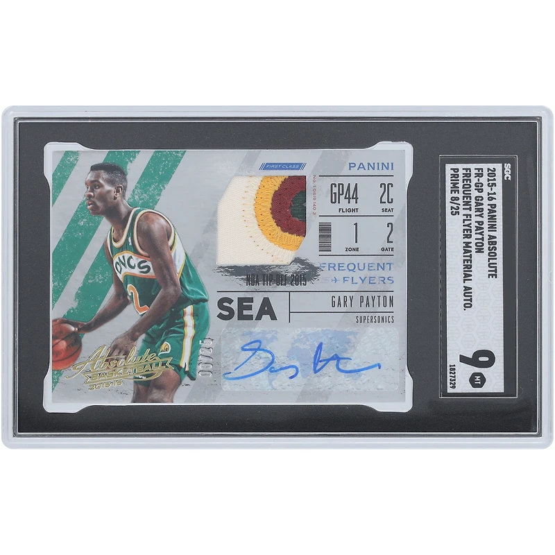Gary Payton Seattle SuperSonics Autographed 2015-16 Panini Absolute Frequent Flyer Quad-Color Relic #FR-GP #8/25 SGC Authenticated 9 Card