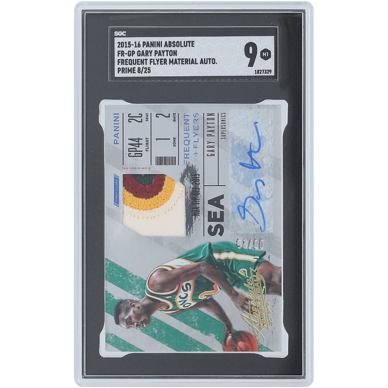 Gary Payton Seattle SuperSonics Autographed 2015-16 Panini Absolute Frequent Flyer Quad-Color Relic #FR-GP #8/25 SGC Authenticated 9 Card