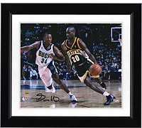 Gary Payton Seattle Supersonics Autographed 8" x 10" Dribbling in Green Photograph