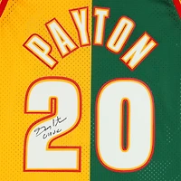Gary Payton Seattle SuperSonics Autographed Mitchell & Ness Green & Gold Split 1995-96 Swingman Jersey with "The Glove" Inscription