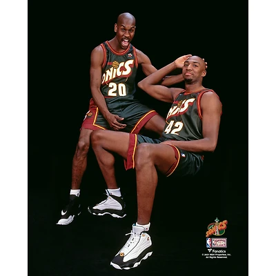 Gary Payton Seattle SuperSonics Unsigned Hardwood Classics 1998 All-Star Game Portrait With Vin Baker Photograph