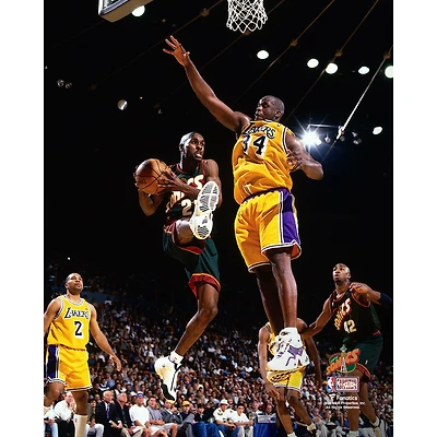 Gary Payton Seattle SuperSonics Unsigned Hardwood Classics Layup vs. Shaquille O'Neal Photograph