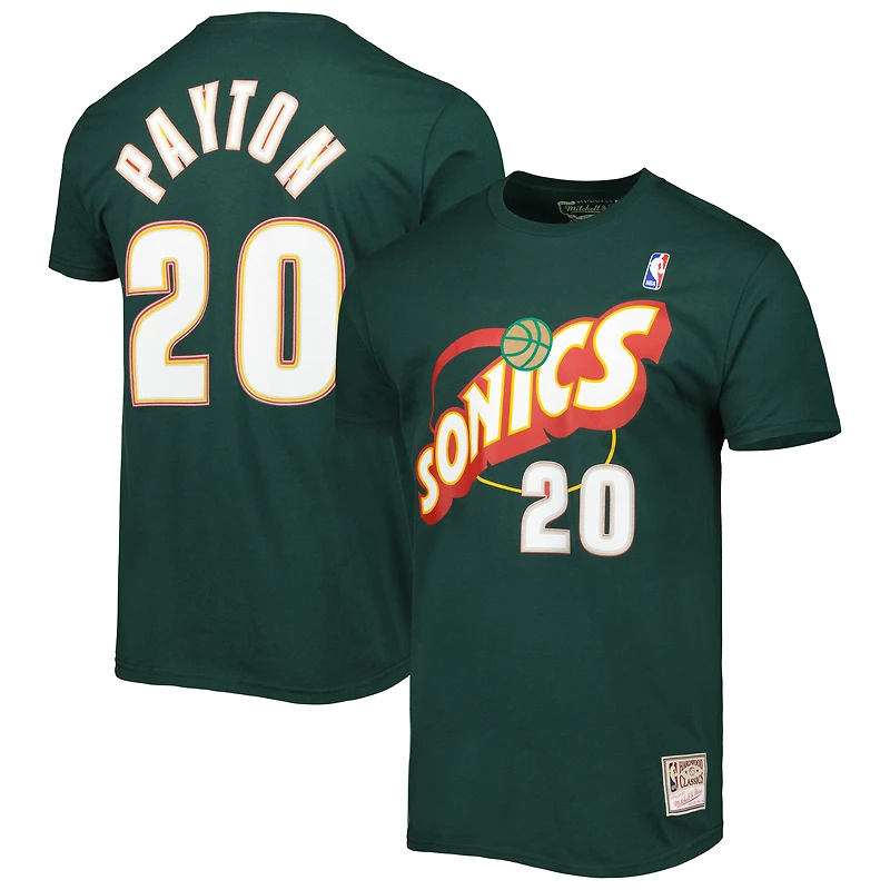 Men's Mitchell & Ness Gary Payton Green Seattle SuperSonics Hardwood Classics Stitch Name Number T-Shirt