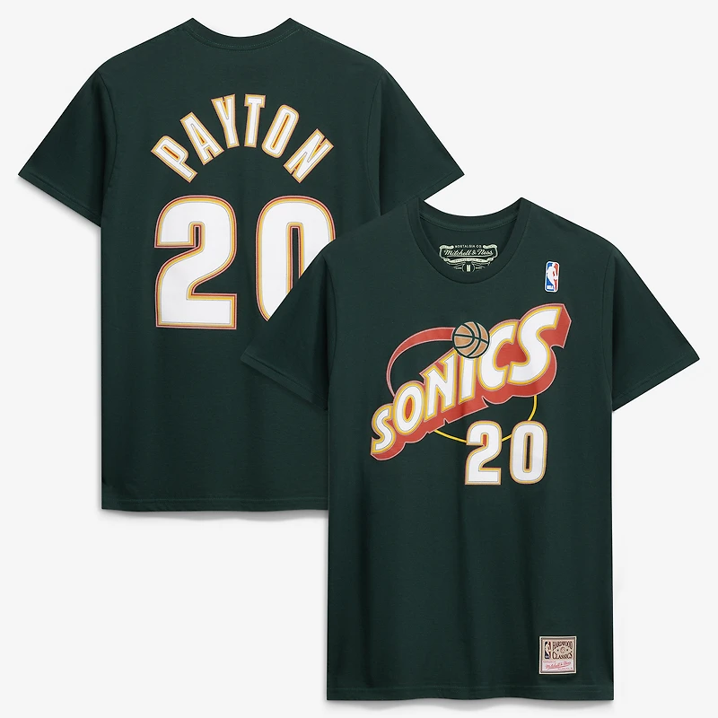 Men's Mitchell & Ness Gary Payton Green Seattle SuperSonics Hardwood Classics Stitch Name Number T-Shirt