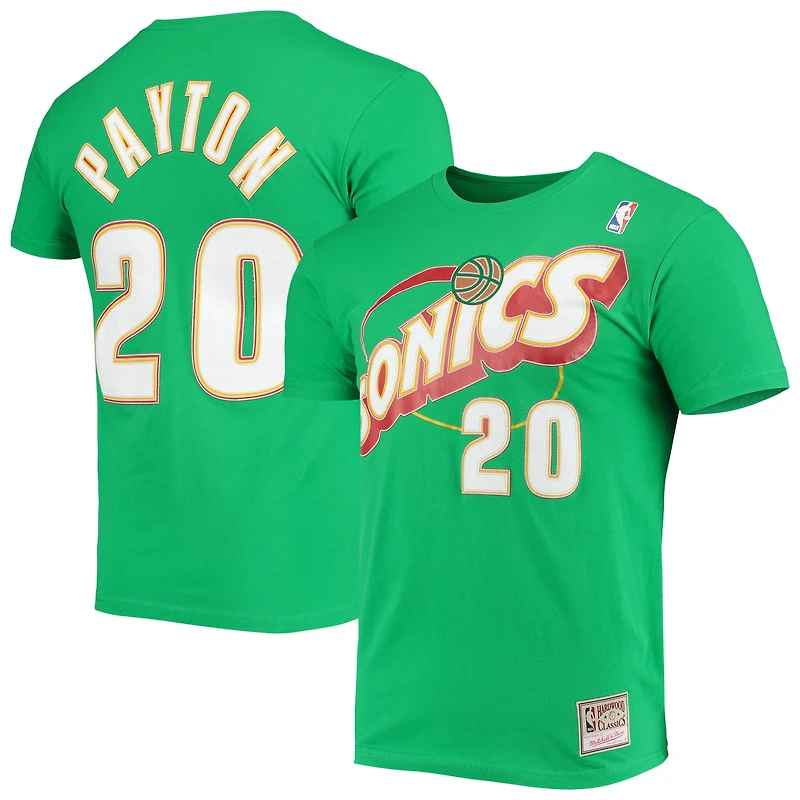 Men's Mitchell & Ness Gary Payton Green Seattle SuperSonics Hardwood Classics Stitch Player Name Number T-Shirt