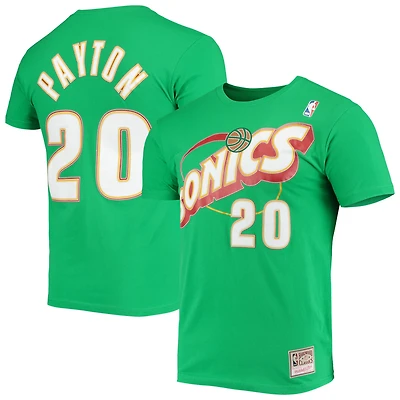 Men's Mitchell & Ness Gary Payton Green Seattle SuperSonics Hardwood Classics Stitch Player Name Number T-Shirt