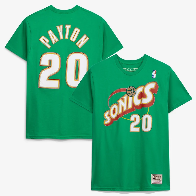 T-shirt Mitchell & Ness Gary Payton vert Seattle SuperSonics Hardwood Classics pour homme, avec nom et numéro du joueur brodés