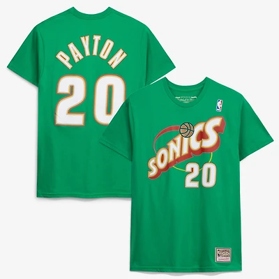 Men's Mitchell & Ness Gary Payton Green Seattle SuperSonics Hardwood Classics Stitch Player Name Number T-Shirt